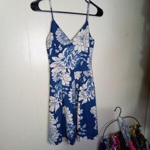 Soprano Navy Blue and White Floral Spaghetti Strap Mini Dress